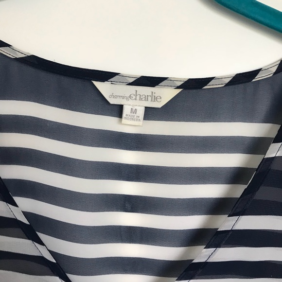 Charming Charlie Navy Striped Blouse - Picture 2 of 3